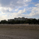 Grand Hotel des Bains on Lido di Venezia, view from the beach
